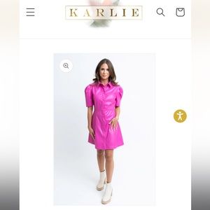 Karlie Faux Leather Button Dress Barbie Pink